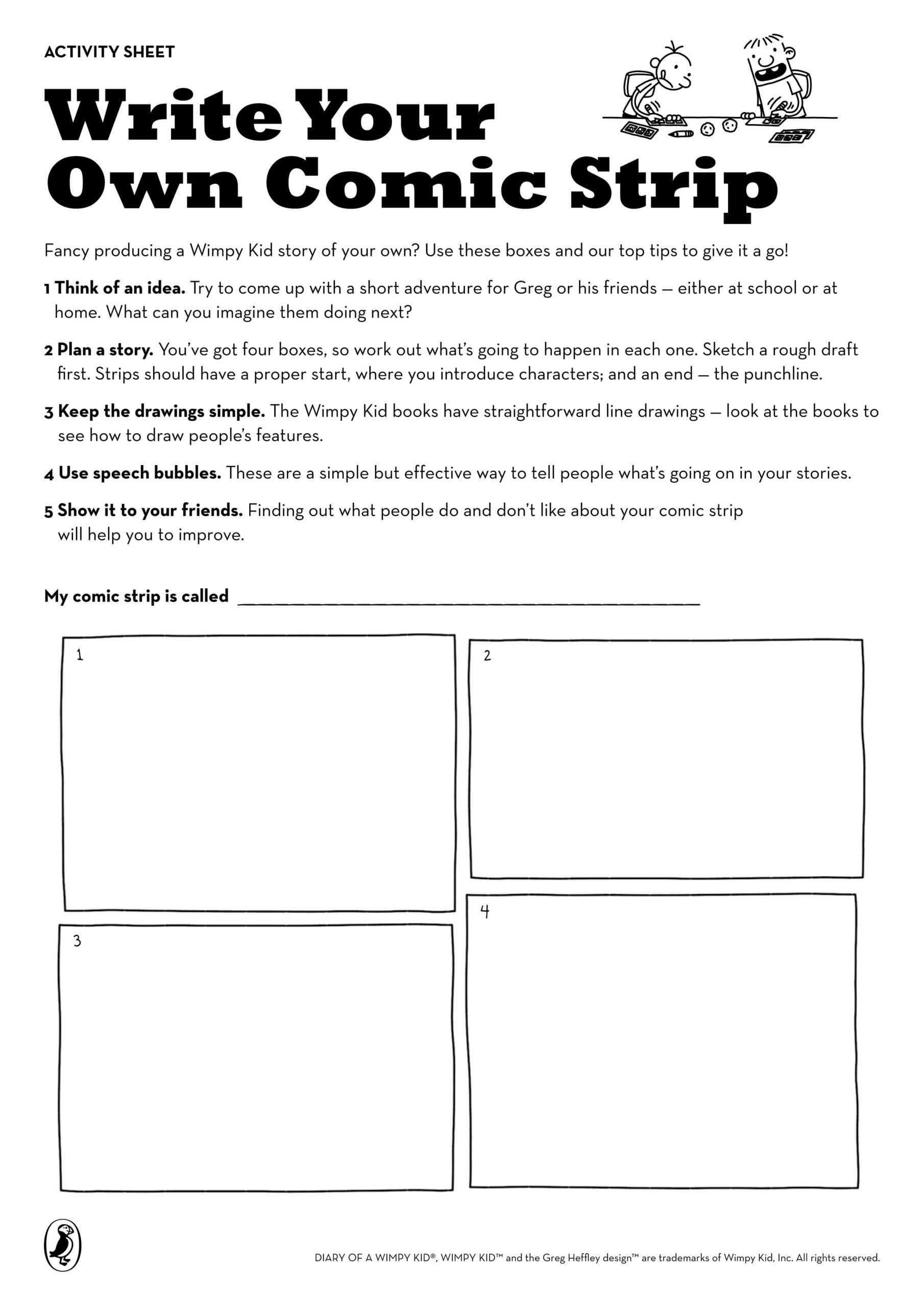 Write Your Own Wimpy Kid Comic Strip – Scholastic Kids' Club For Printable Blank Comic Strip Template For Kids