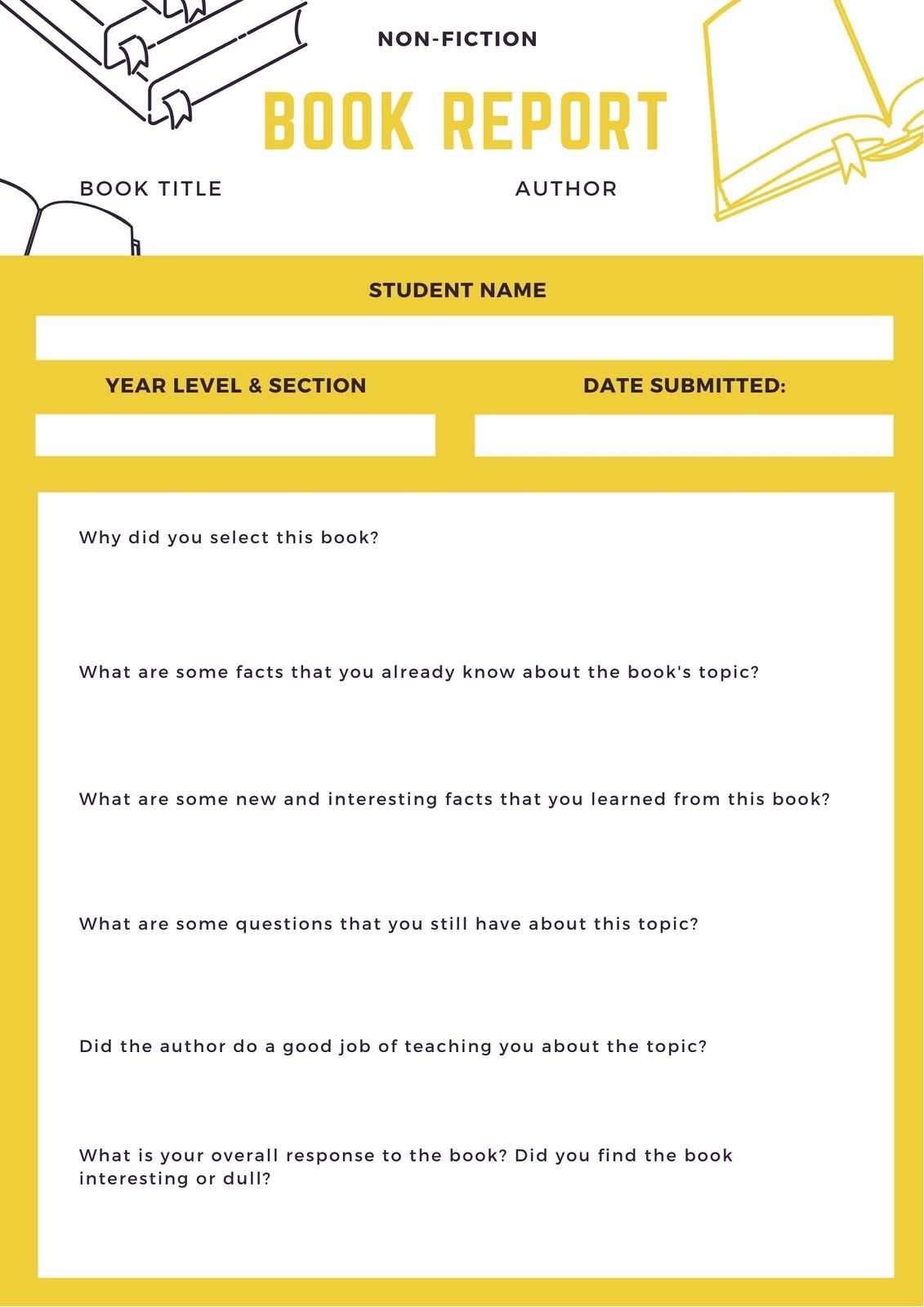 Yellow Bordered Non Fiction Book Report – Templatescanva In Nonfiction Book Report Template